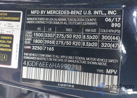 2017 Mercedes-Benz Gls 450 4Matic z USA, uszkodzony, nr VIN 4JGDF6EE6HA990211